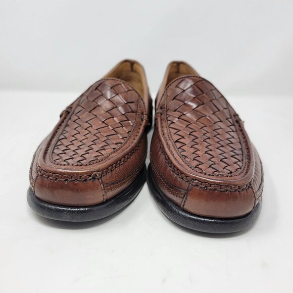 Vintage Old Money Academia Professor Woven Leather Driving Loafers Brown Slip-On - Picture 4 of 11